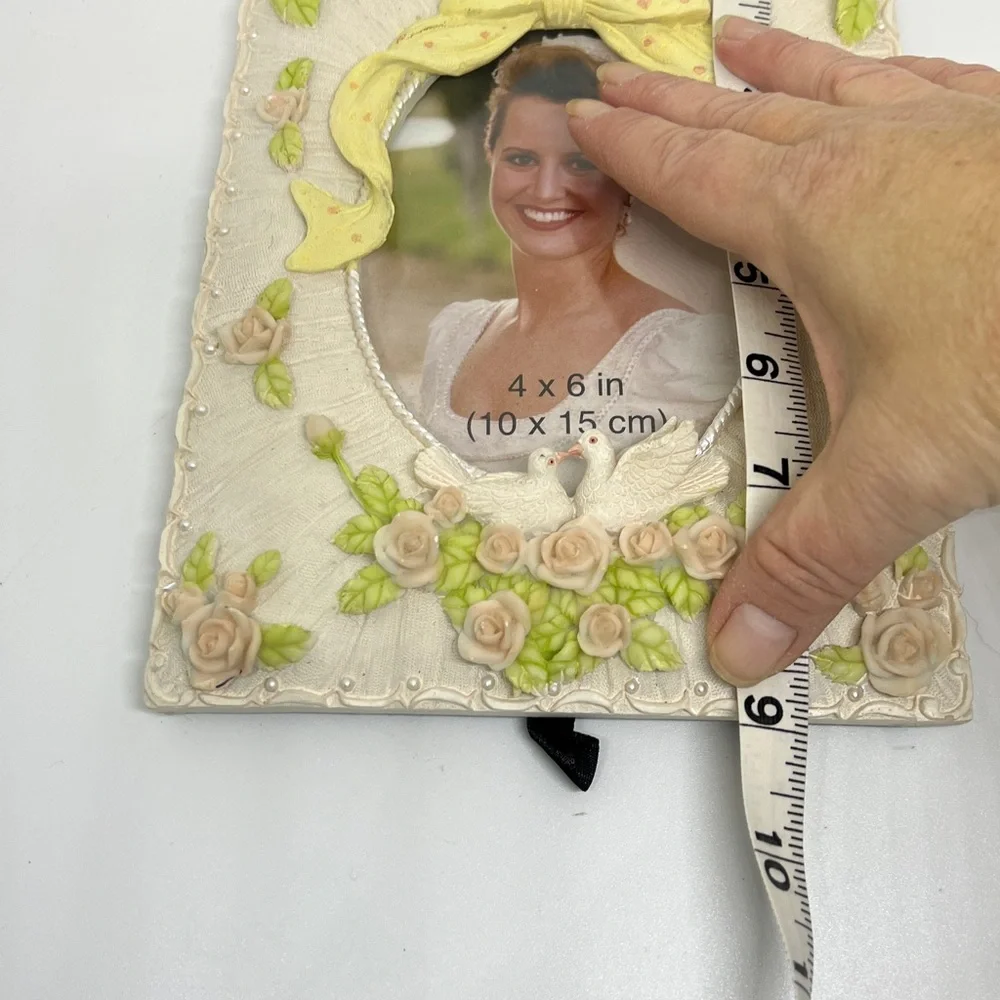 Floral Yellow Bow and Doves Picture Frame